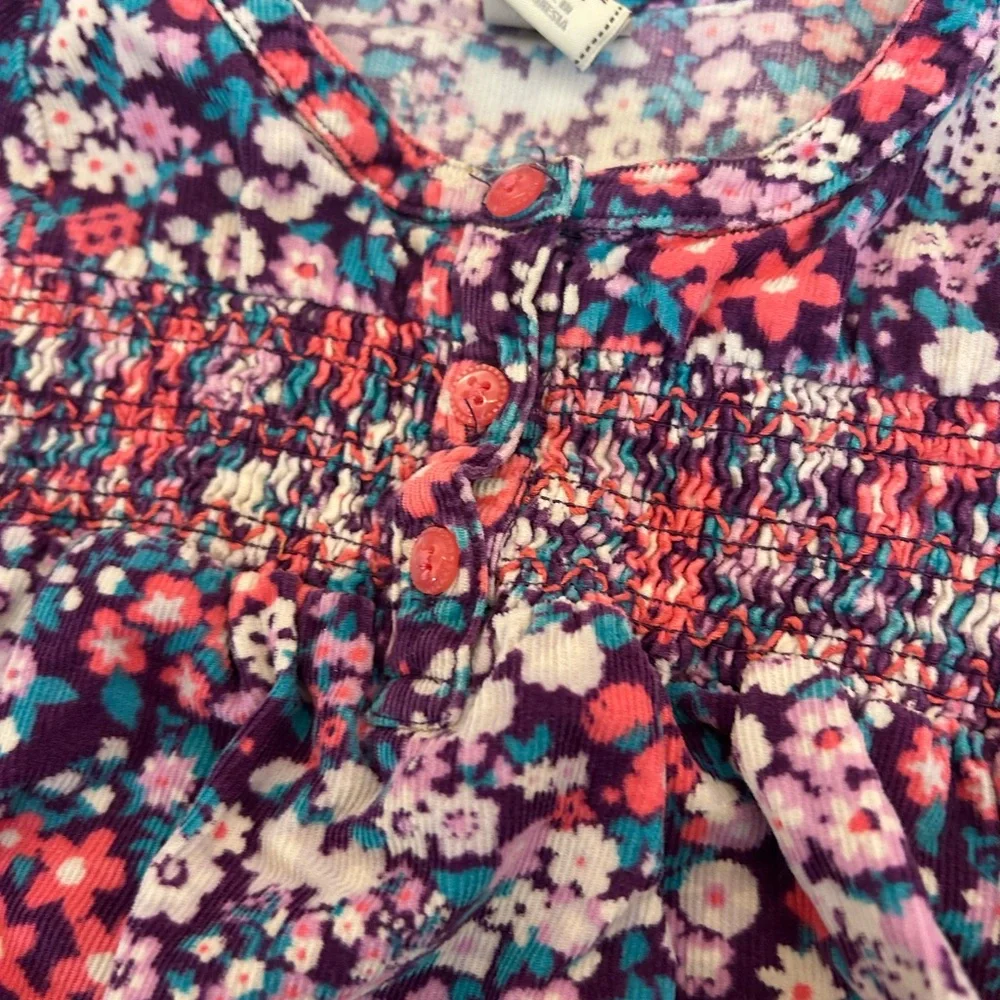 Old Navy 2011 Floral Corduroy Velvet Trim Smocked Girls Dress‎